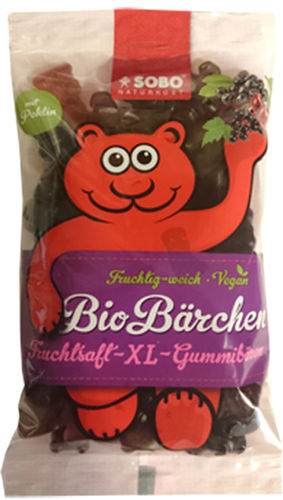 Bio-Bärchen, Fruchtsaft XL Gummibären (Sauerkirsche, Aronia, Schw. Johannisbeere) vegan 100g, weich